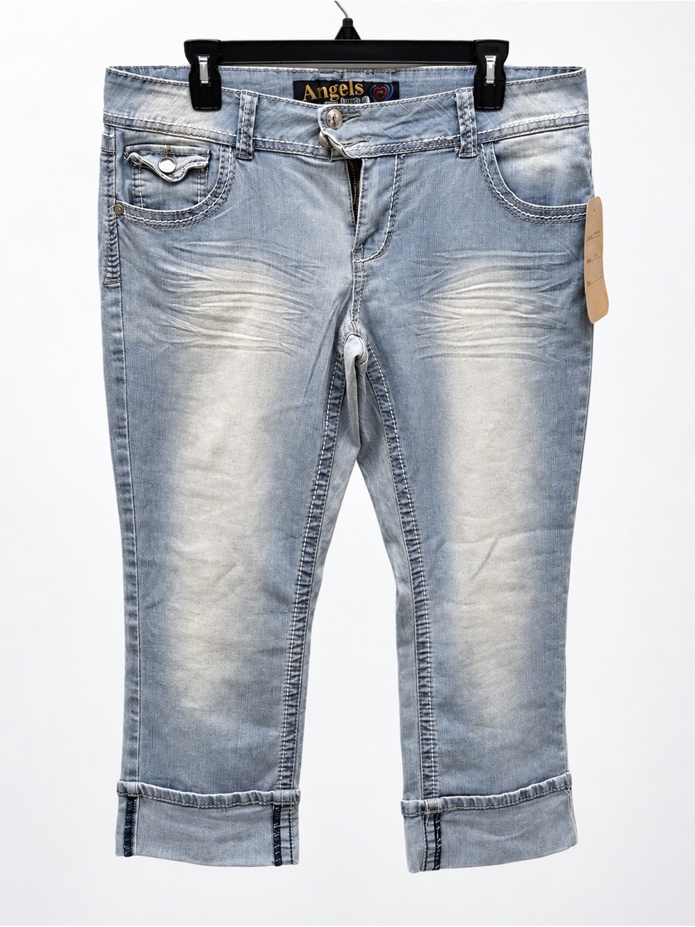 Angels Jeans Women’s Hipster Capris Size 17 Light Wash Embellished NWT